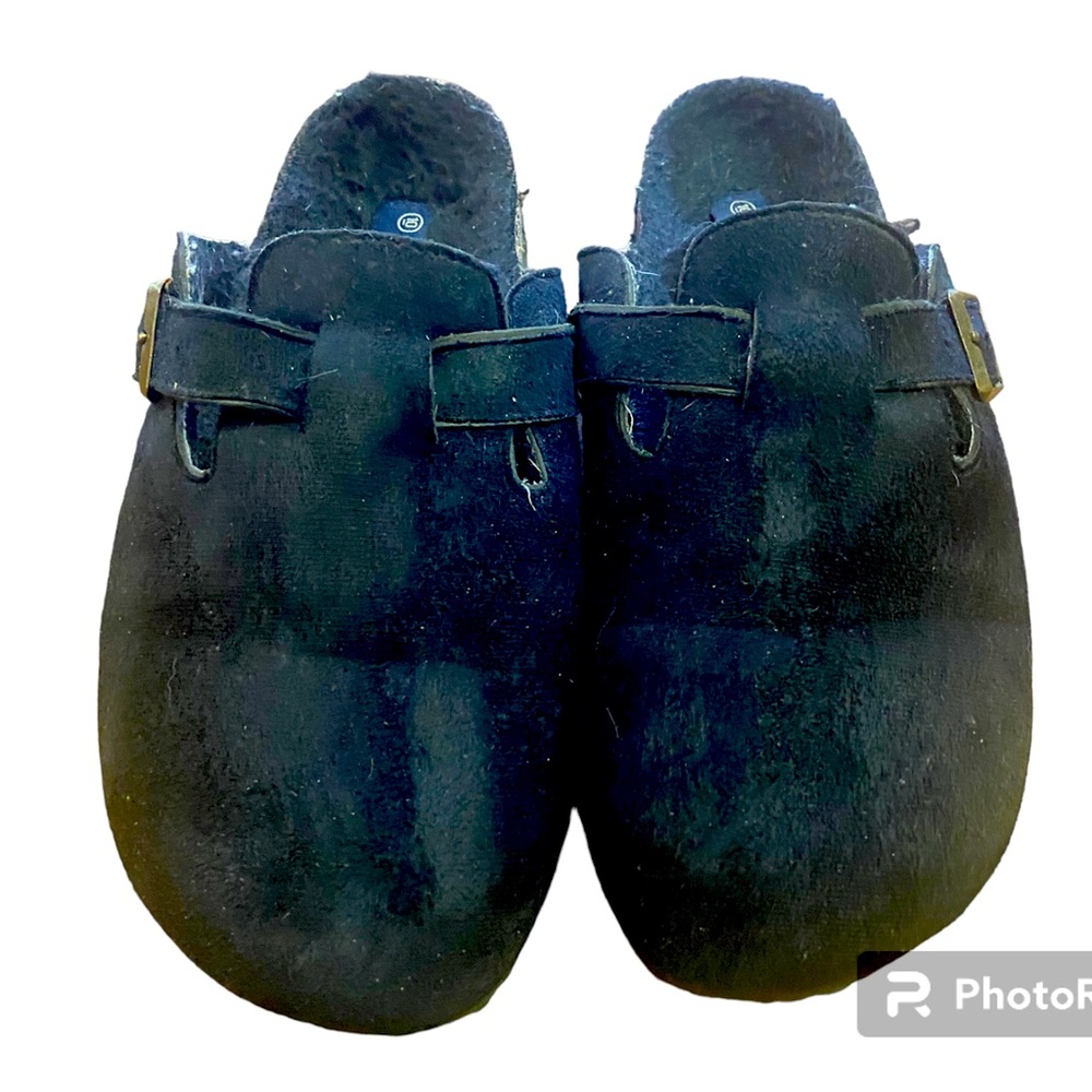 Seranoma black microsuede lined slide on clogs ladies 10 M
